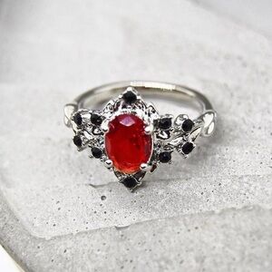 Goth Ring with Ruby Gemstone